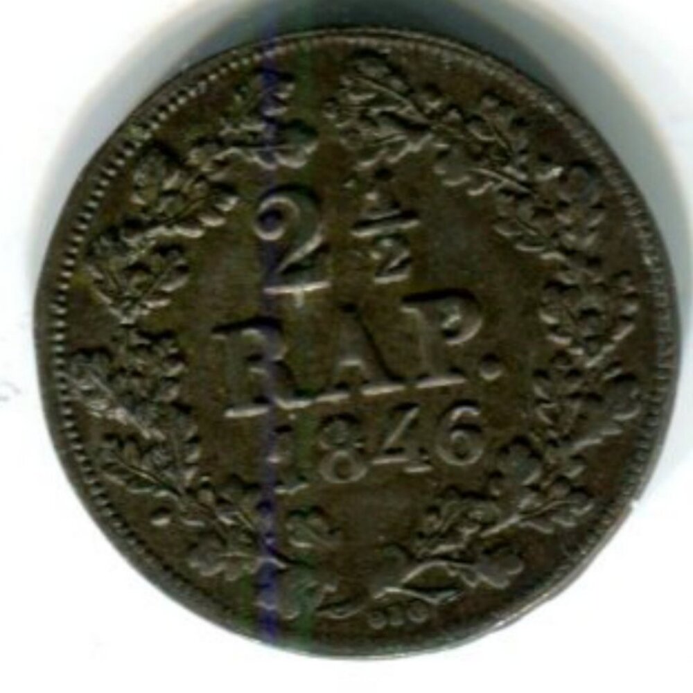 1846 Canton Fribourg (Switzerland) 2 1/2 Rappen Coin (b718-63)
